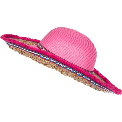 Girls pink floppy fringe hat
